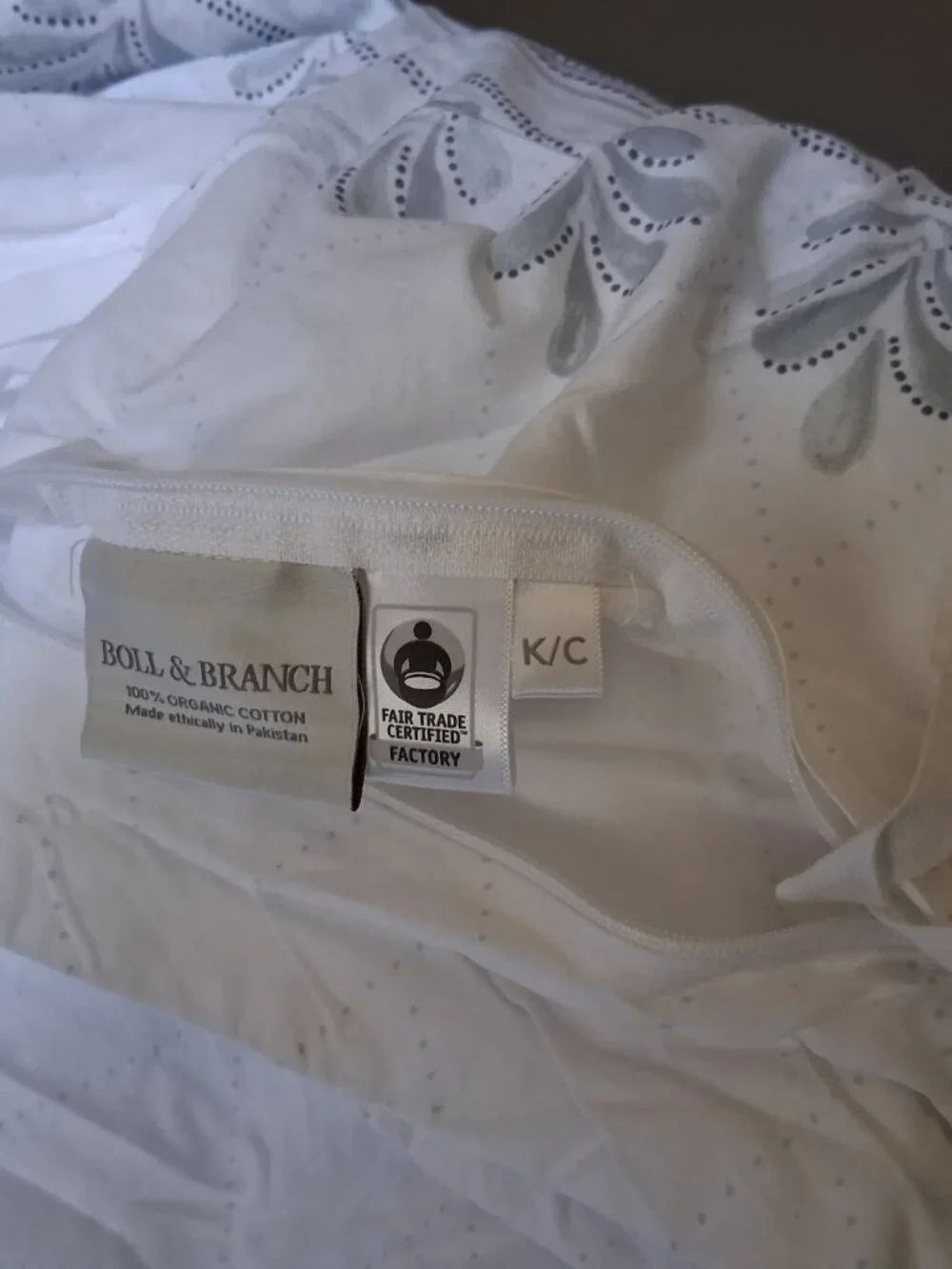 Boll & Branch White with Grey Accents KING/Cal.K Duvet Cover 3 PCS Set. FLAW